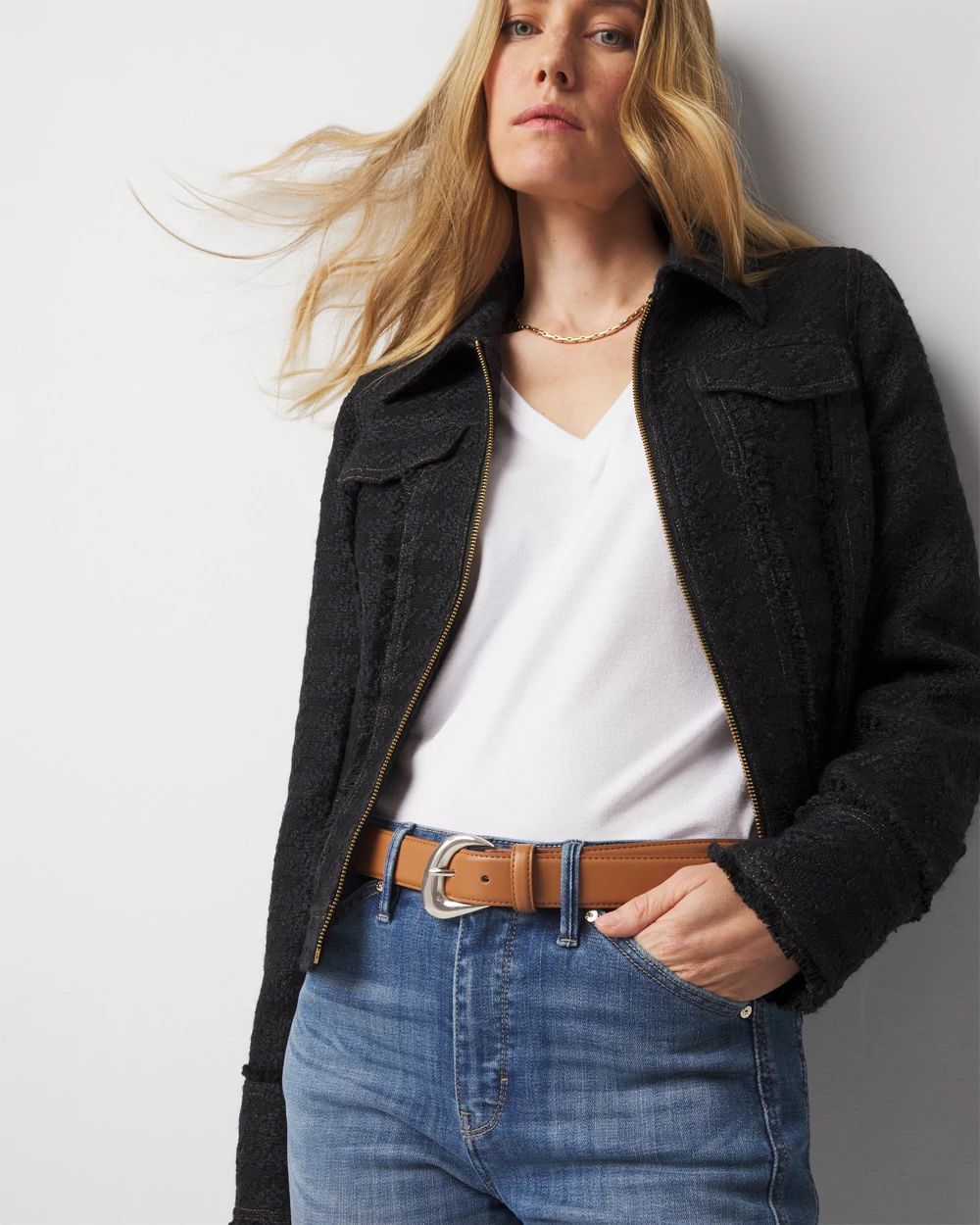 Sculptured Buckle Denim Belt | White House Black Market